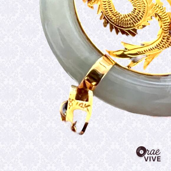 Vintage 14K Gold Oriental Dragon Jade & Opal Pendant Necklace 20in - Picture 4 of 4